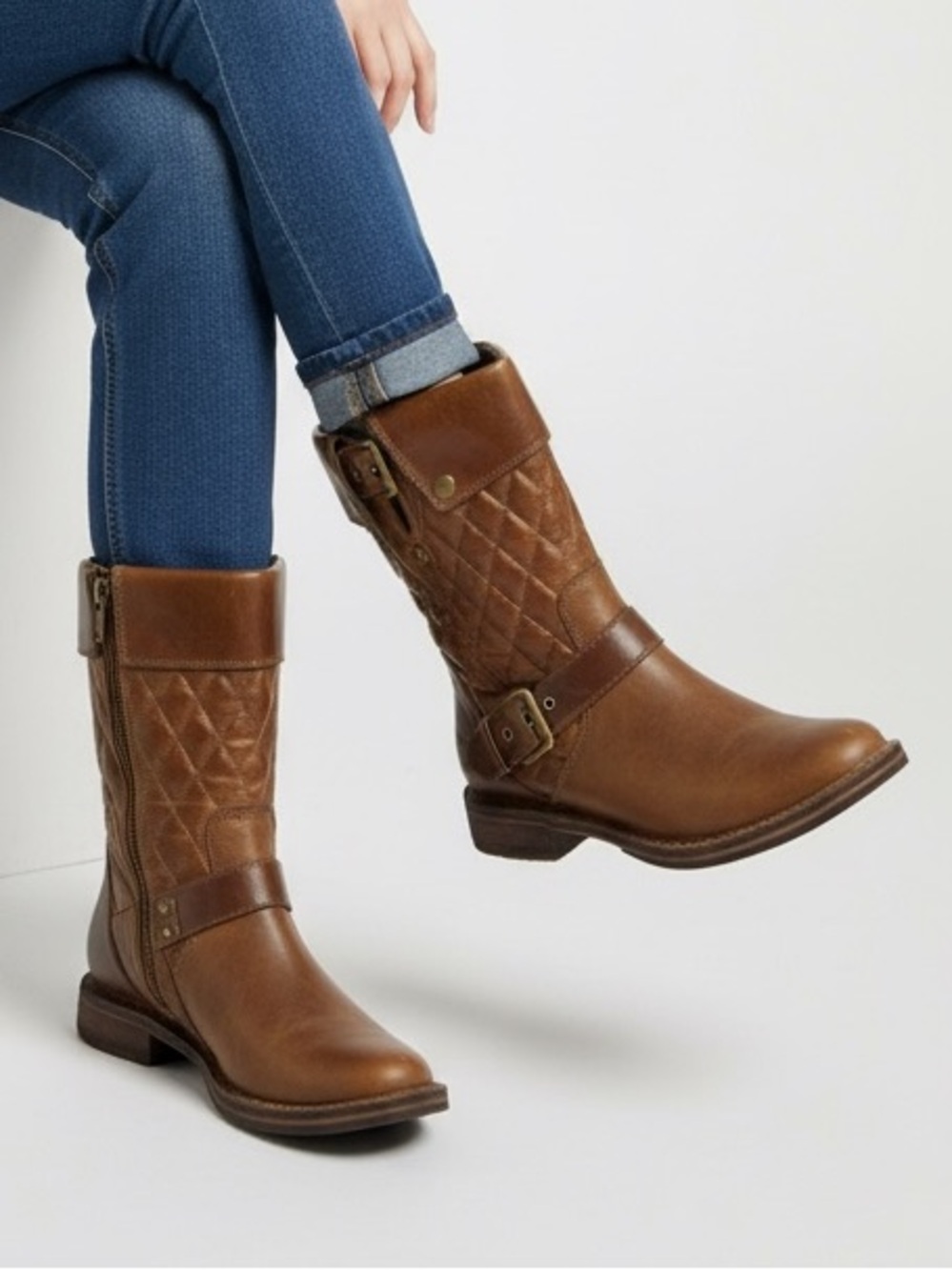 UGG Women Brown Quilted Mid-Calf Leather Boots Winner Shoes Size 6.5